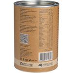 Side view of an Eden Healthfoods Ultimate Protein 1kg tub showing nutritional facts and botanical illustrations.