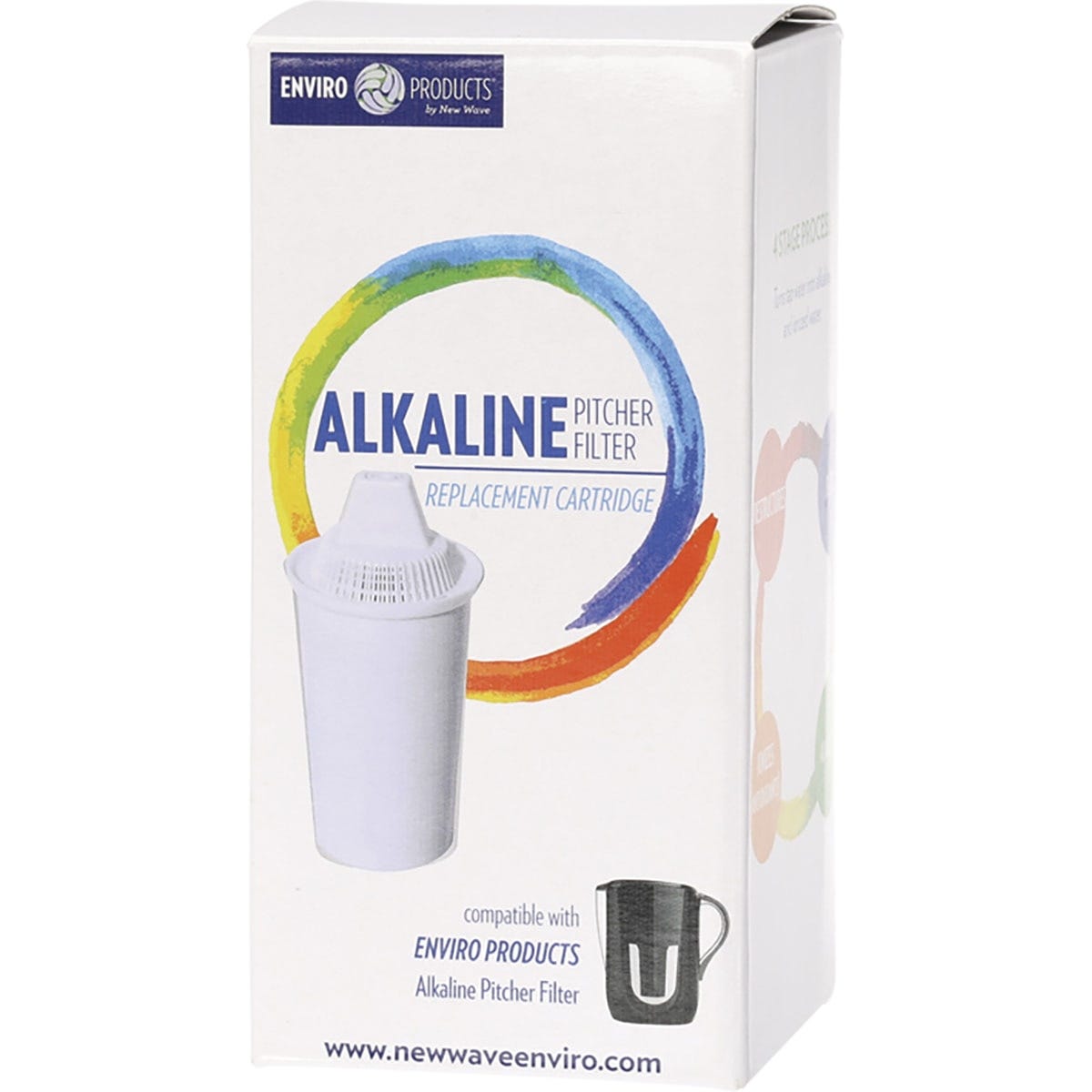 White New Wave Enviro alkaline pitcher replacement filter cartridge on a clean white background.