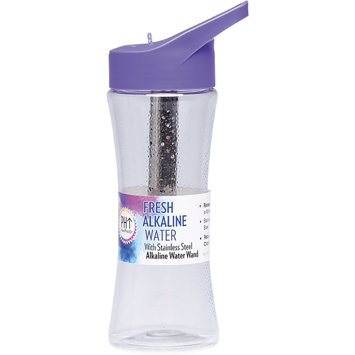 700ml Enviro Products alkaline water bottle showing the internal stainless steel wand and black flip-top lid.