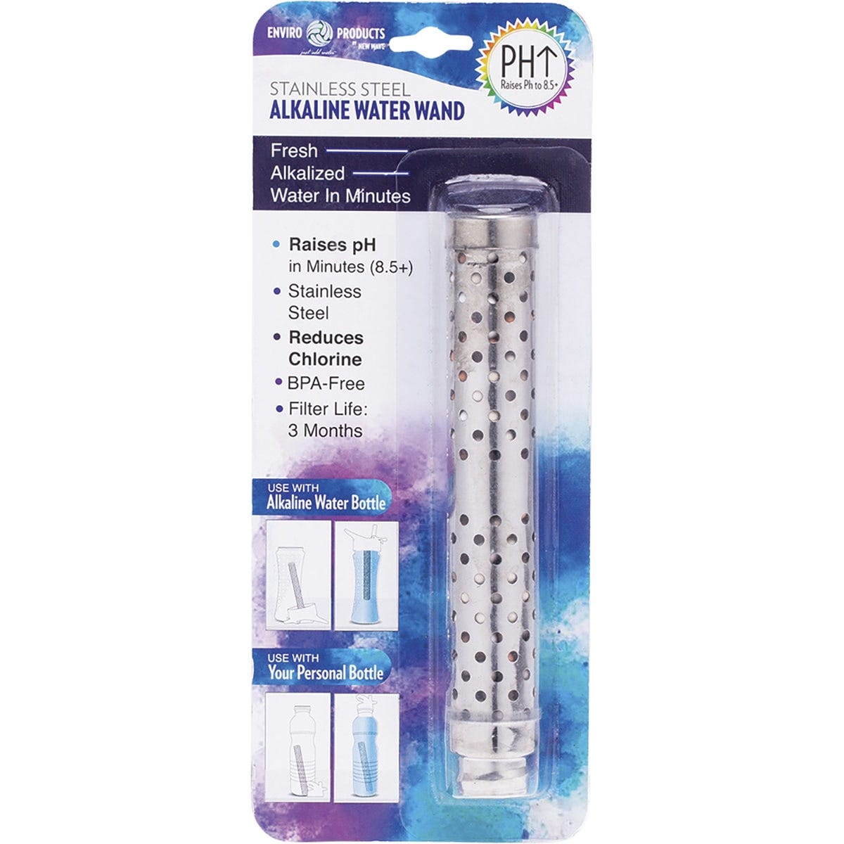 Stainless steel Enviro Products replacement alkaline water wand in a clear plastic case on a white background.