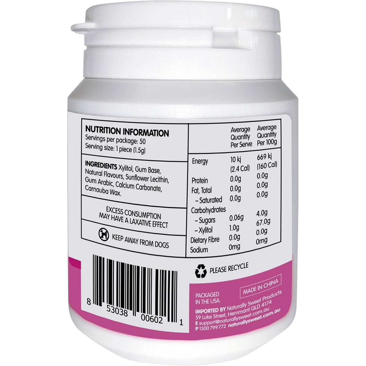 Epic Xylitol Bubblegum 50pc bottle with blue and white labels and pink bubble graphics on a white background.