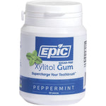 50-piece bottle of Epic Peppermint Xylitol Chewing Gum, sugar-free and non-GMO, on a white background.