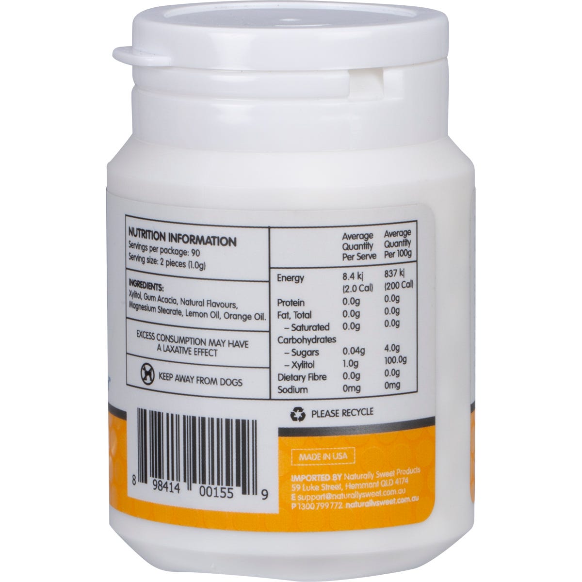 Bottle of 180 Epic Xylitol Dental Mints in Fresh Fruits flavor shown against a plain white background.