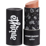 Ethique Honeysuckle warm peach lipstick in a sustainable, push-up cardboard tube on a white background.
