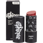 Ethique Poppy Ruby Red 8g lipstick in a compostable cardboard tube on a white background.