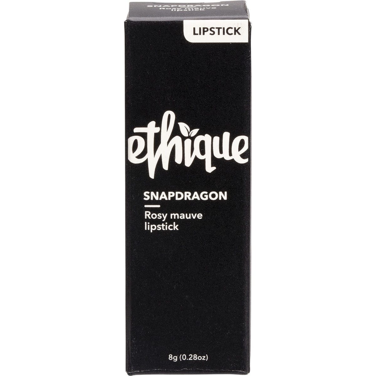 Swatch of Ethique Snapdragon rosy mauve lipstick with a creamy texture on a white background.