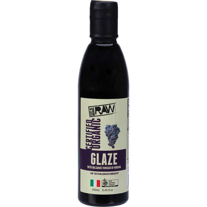 Pack of six 250ml bottles of Every Bit Organic Balsamic Vinegar Glaze with a black and white label.