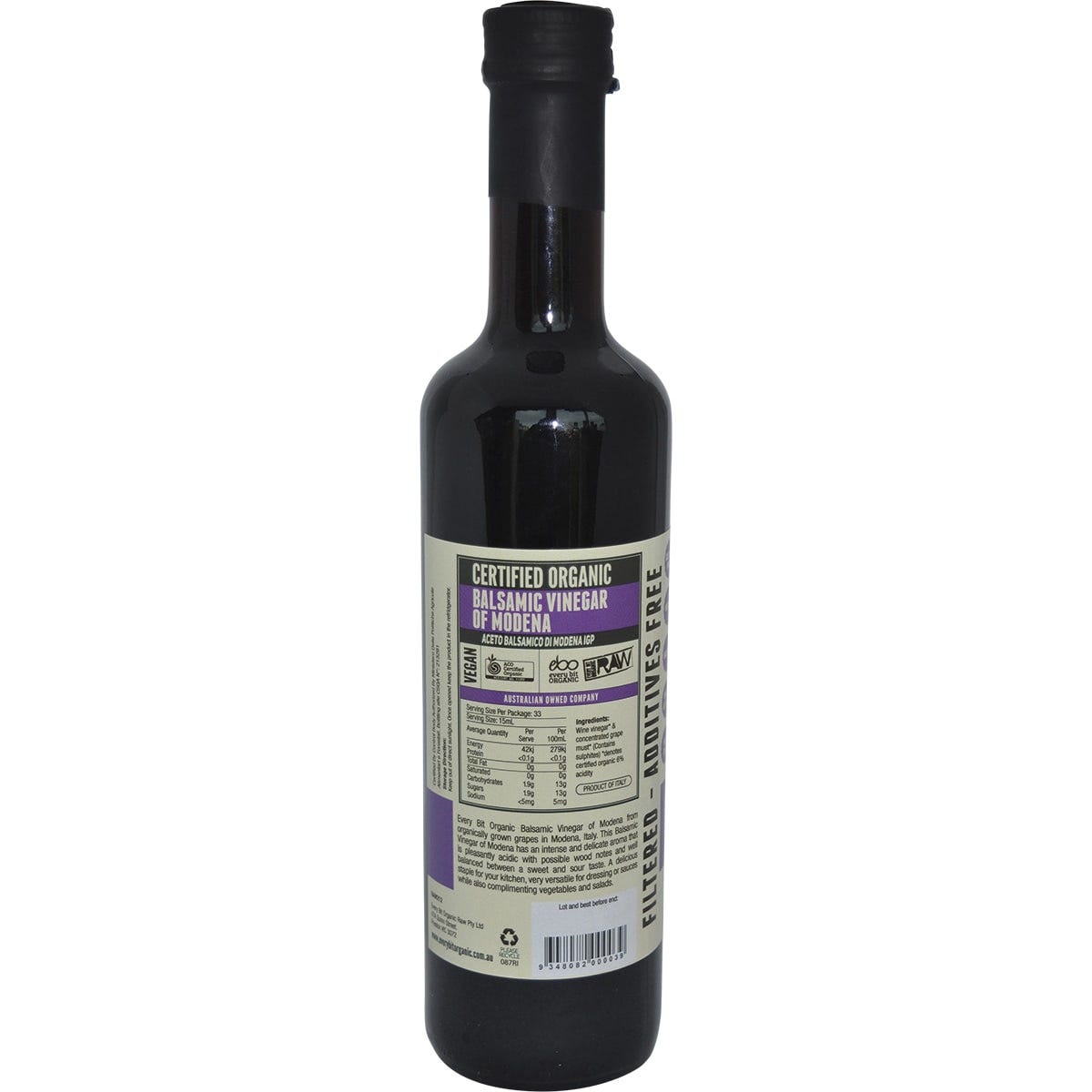 Every Bit Organic Balsamic Vinegar of Modena 500ml (Pack of 6) Payless 4 Organics