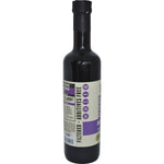 Side view of a 500ml Every Bit Organic Balsamic Vinegar of Modena glass bottle on a white background.