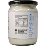 500ml glass jar of Every Bit Organic refined and deodorised coconut oil with a white and blue label.