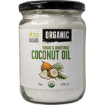 500ml glass jar of Every Bit Organic Virgin and Unrefined Coconut Oil with a white and blue label.