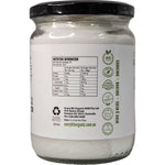 Side view of Every Bit Organic 500ml coconut oil jar showing the nutritional information panel and ingredients.