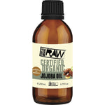 Every Bit Organic Jojoba Oil 200ml glass bottle with a yellow label and silver cap on a white background.