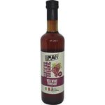 Six 500ml glass bottles of Every Bit Organic Red Wine Vinegar with white and red labels on a white background.