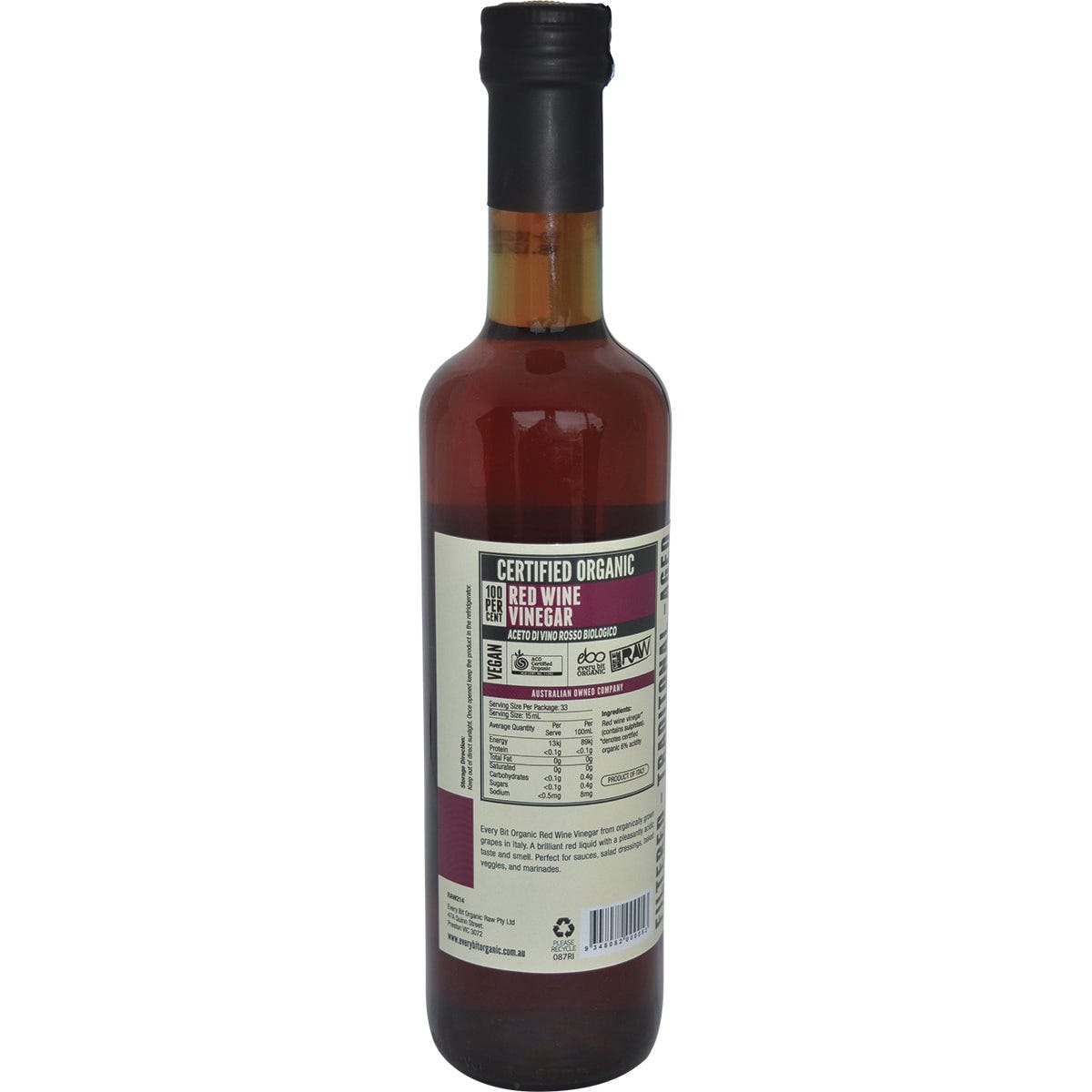 Every Bit Organic Red Wine Vinegar 500ml (Pack of 6) Payless 4 Organics
