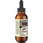 Back of Every Bit Organic Rosehip Oil 25ml bottle with ingredients, directions, and organic certification.