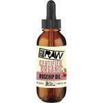 25ml bottle of Every Bit Organic Rosehip Oil with an orange label and dropper, showing Chilean-sourced organic ingredients.