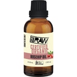 50ml amber glass bottle of Every Bit Organic Rosehip Oil with a black dropper cap and white label.