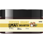 100g tub of Every Bit Organic Raw Shea Butter with a white and gold label on a clean white background.