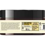 100g tub of Every Bit Organic Raw Shea Butter with a white and gold label, shown from a side angle.