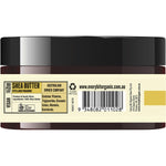 100g tub of Every Bit Organic Raw Shea Butter with a white and gold label, shown from a high-angle side view.