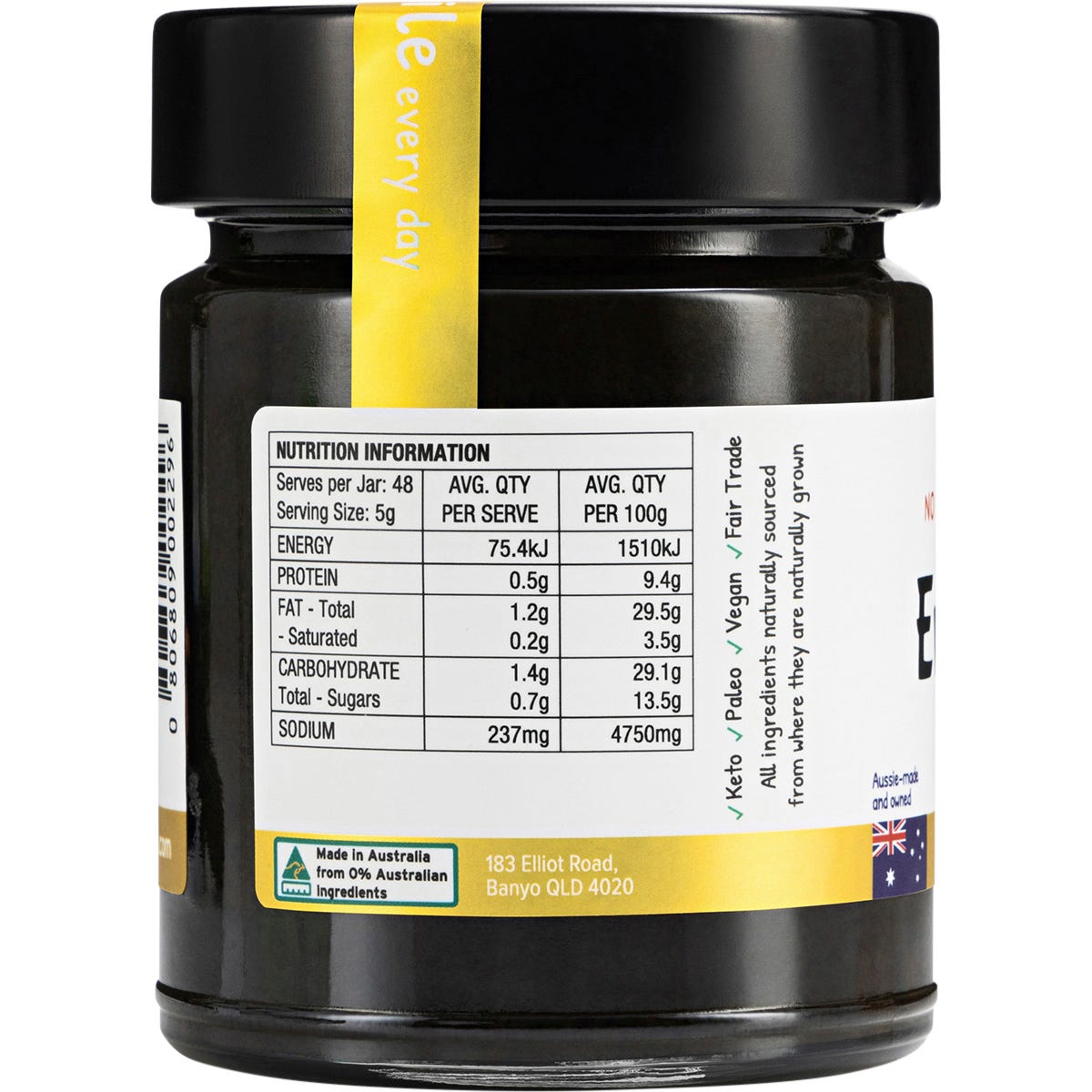 EveryOrganics EveryMite The Original 240g jar showing a black sesame spread on a white background.