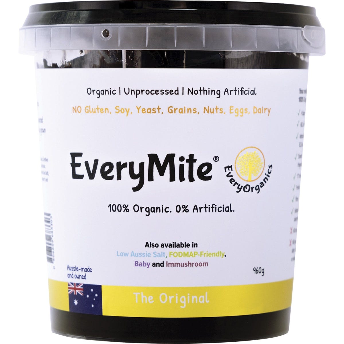 EveryMite The Original 960g tub, a nutrient-dense, allergy-friendly savory spread made with organic black sesame seeds.