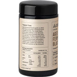 120g violet glass jar of Evolution Botanicals Aged Fermented Black Garlic extract powder on a plain white background.