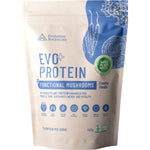 450g pouch of Evolution Botanicals Creamy Vanilla EVO+ Protein with functional mushrooms on a white background.