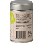 Back of Evolution Botanicals 80g Organic Matcha tin with nutrition facts, ingredients, and origin information.
