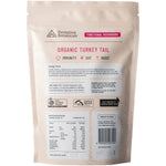 Back of a 200g pouch of Evolution Botanicals Organic Turkey Tail showing ingredients and nutritional information.