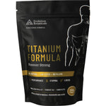 Evolution Botanicals Titanium Formula Forever Strong 200g pouch containing a blend of Shilajit, Cordyceps, and Tongkat Ali.