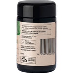 Side view of Evolution Botanicals Tongkat Ali 50g jar showing directions for use and product features.