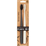 Two NFco. Bio soft toothbrushes in Pirate Black and Monsoon Mist colors on a white background.