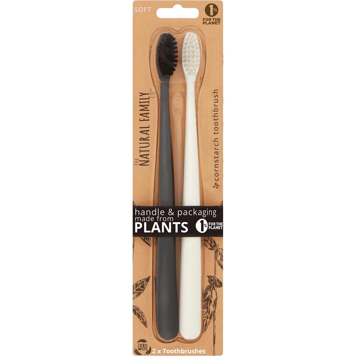 Two NFco. Bio soft toothbrushes in Pirate Black and Monsoon Mist colors on a white background.