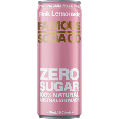 Famous Zero Sugar Soda Pink Lemonade 250ml (Pack of 4)