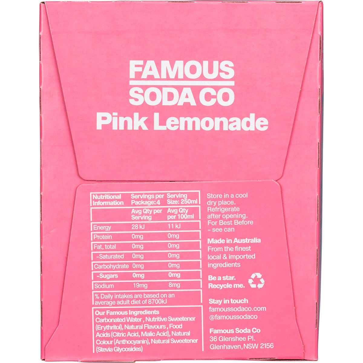 Famous Zero Sugar Soda Pink Lemonade 250ml (Pack of 4)