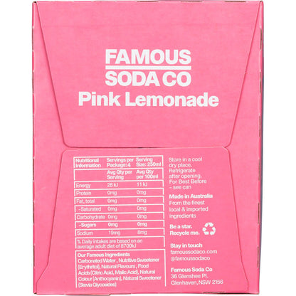 Famous Zero Sugar Soda Pink Lemonade 250ml (Pack of 4)