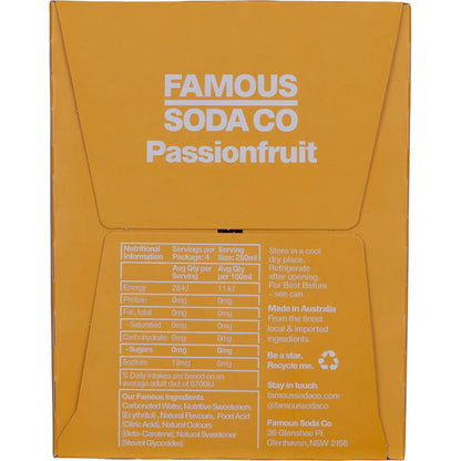 Famous Zero Sugar Soda Passionfruit 250ml (Pack of 4)