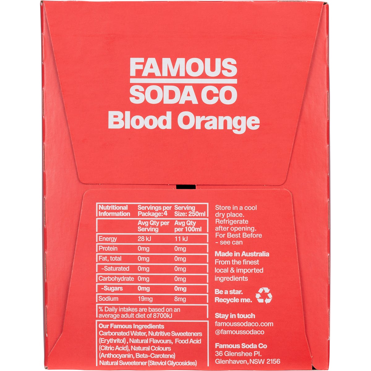 Famous Zero Sugar Soda Blood Orange 250ml (Pack of 4)