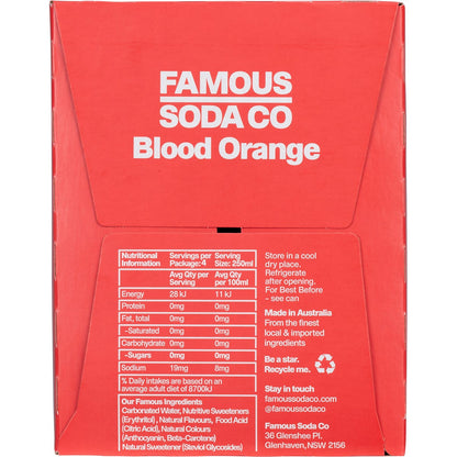 Famous Zero Sugar Soda Blood Orange 250ml (Pack of 4)