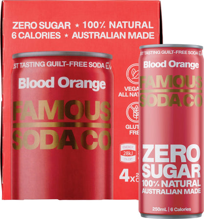 Famous Zero Sugar Soda Blood Orange 250ml (Pack of 4)