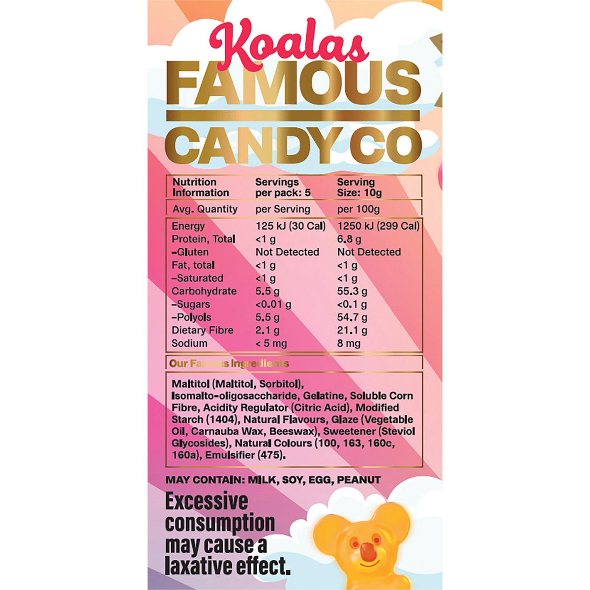 Famous Sugar Free Candy Koala Gummies Mixed Flavours 10x50g
