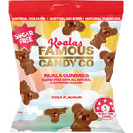 Famous Candy Co Sugar Free Cola Koala Gummies in a 50g resealable bag with a cloud and koala design.