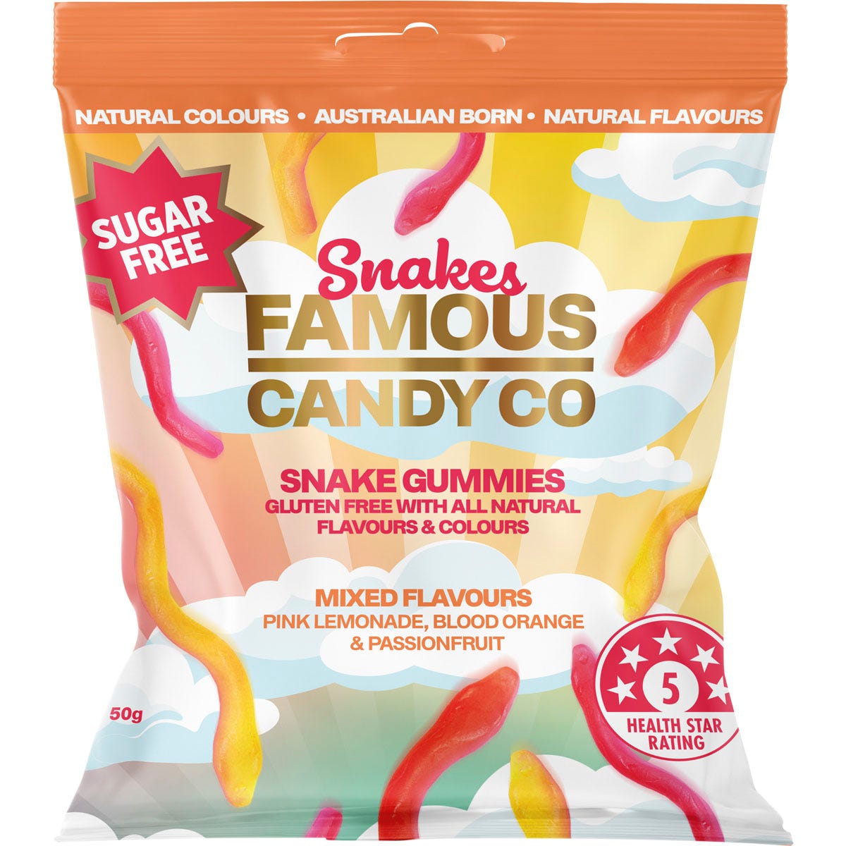 Famous Sugar Free Candy Snake Gummies Mixed Flavours 10x50g