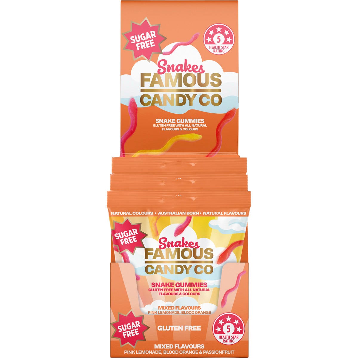 Famous Sugar Free Candy Snake Gummies Mixed Flavours 10x50g