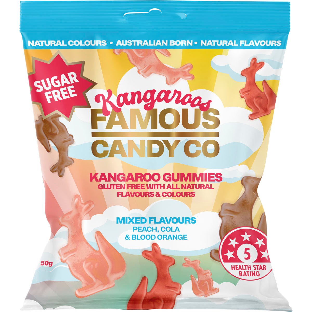 Famous Sugar Free Candy Kangaroo Gummies Mixed Flavours 10x50g