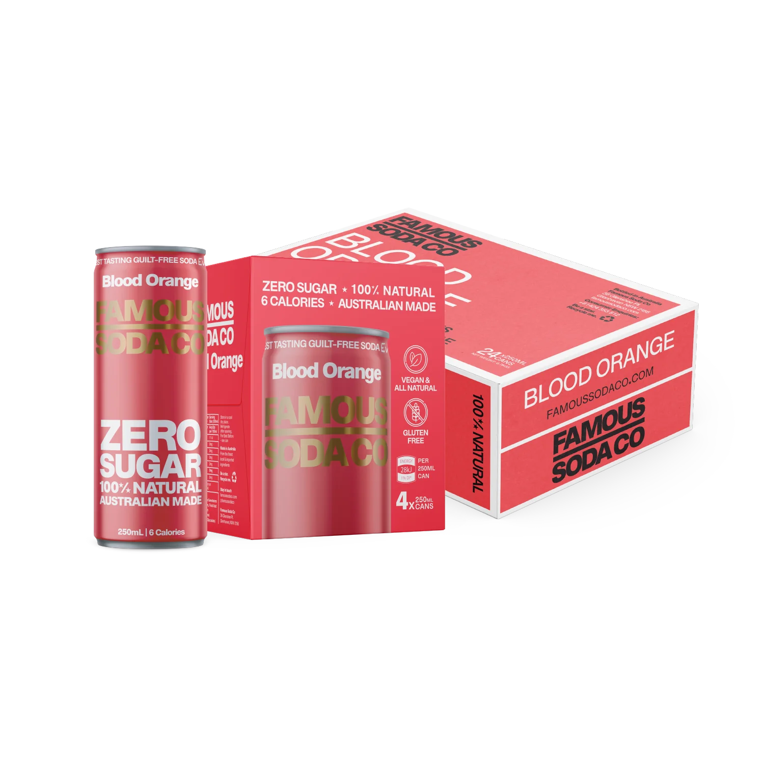 Famous Zero Sugar Soda Blood Orange 250ml (Pack of 4)