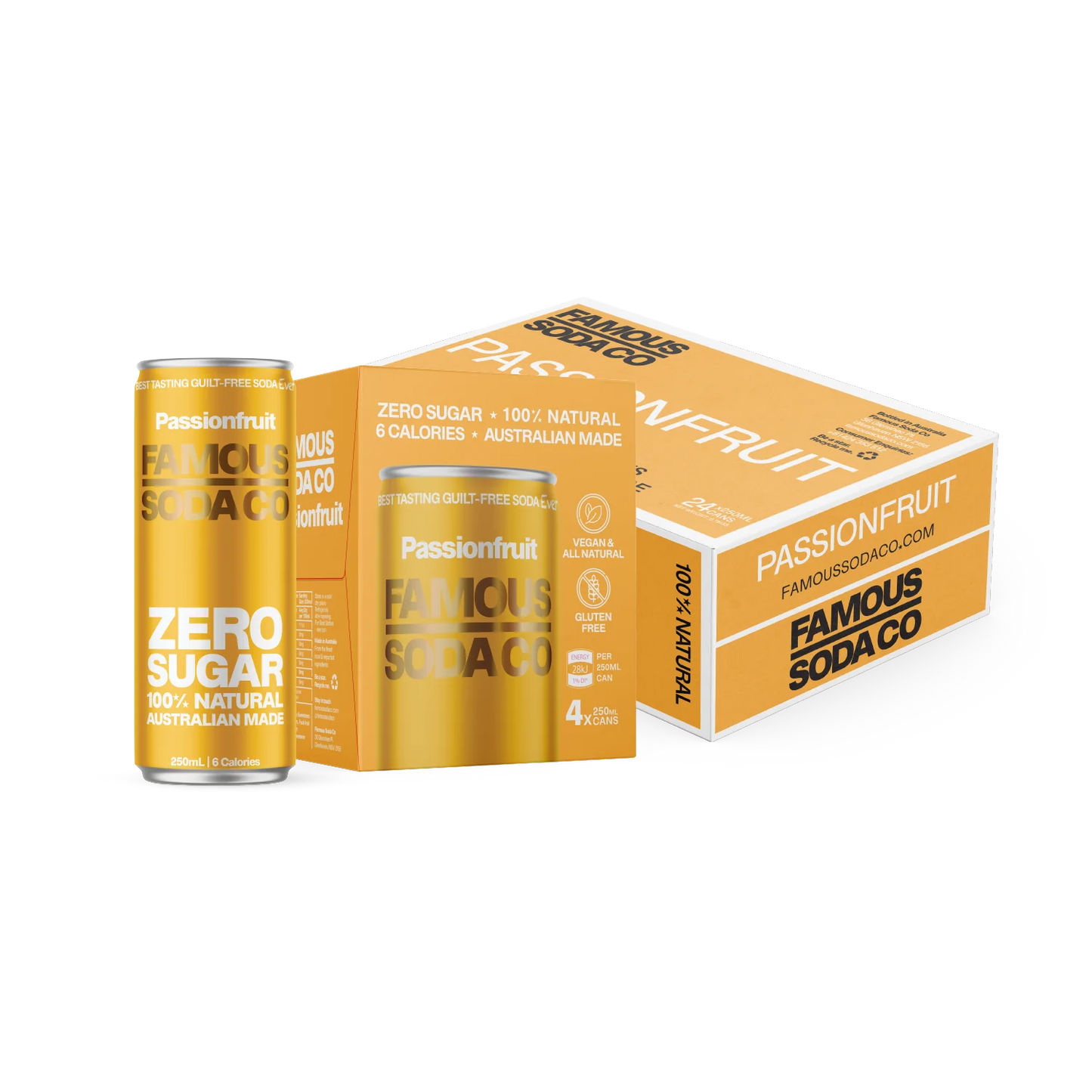 Famous Zero Sugar Soda Passionfruit 250ml (Pack of 4)