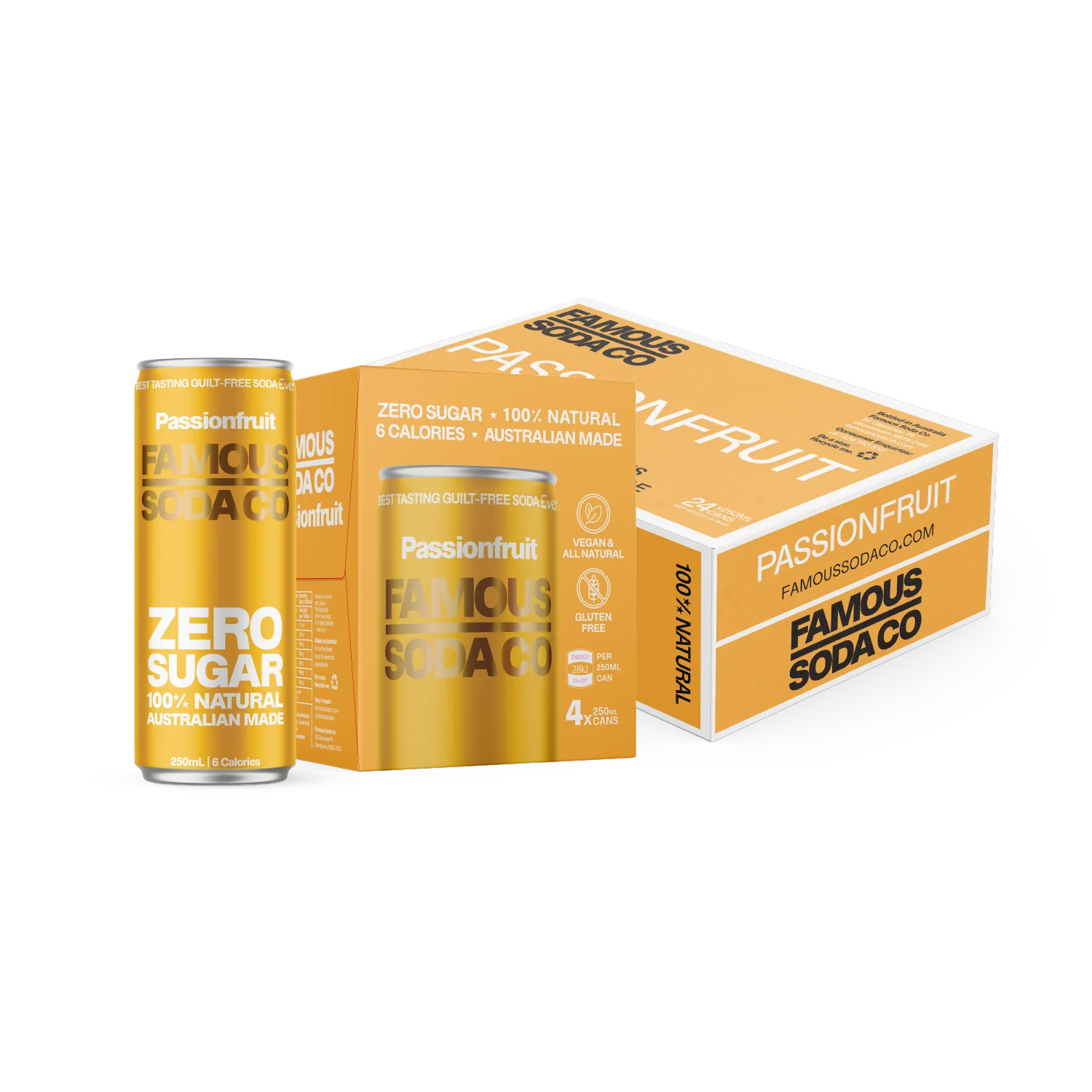 Famous Zero Sugar Soda Passionfruit 250ml (Pack of 4)